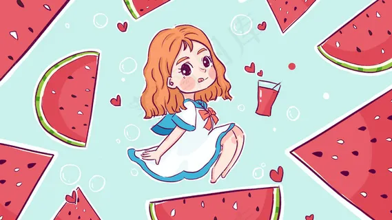 夏至夏日女孩西瓜