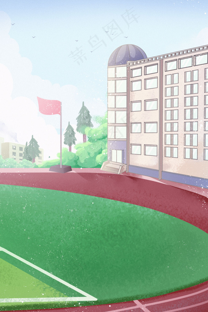 开学季日系季小清新风格学校操场教学楼(3545*5315px 300 dpi )psd模版下载