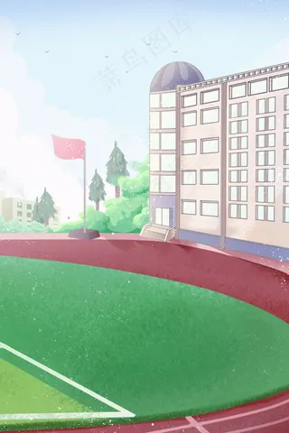 开学季日系季小清新风格学校操场教学楼