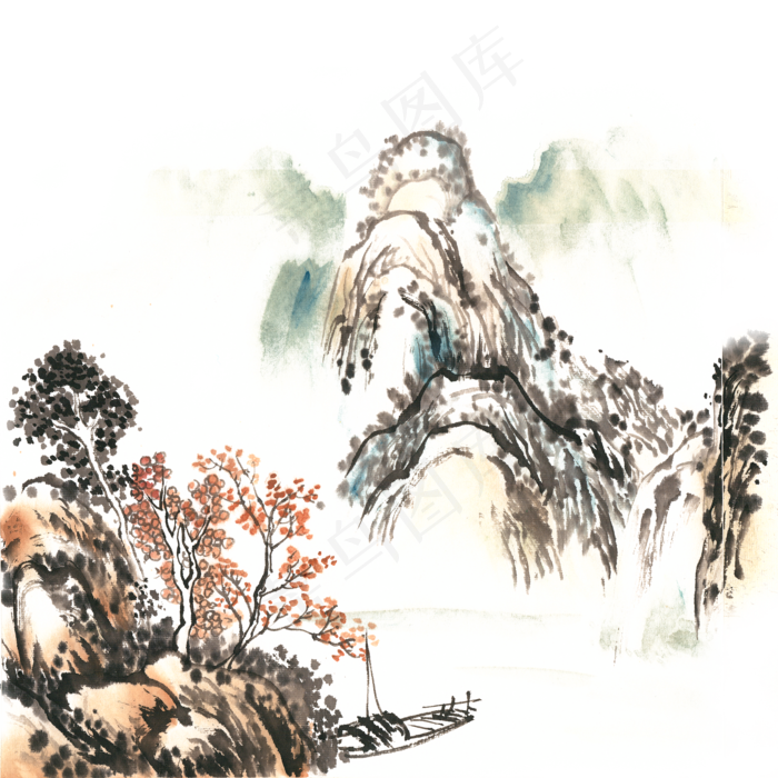 山里的秋天水墨画PNG免抠素材(3543X4724(DPI:150))psd模版下载