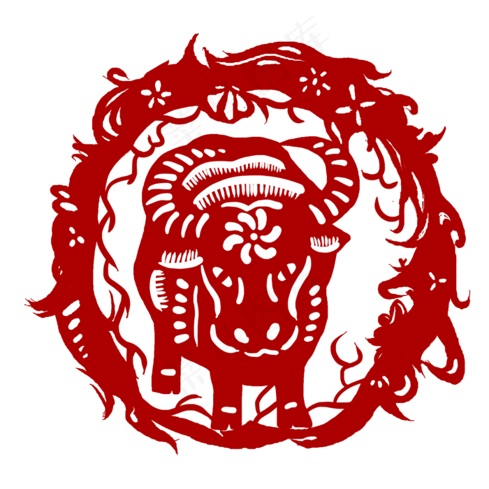 传统红色剪纸牛年(2000X2000(DPI:300))psd模版下载