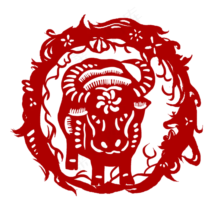 传统红色剪纸牛年(2000X2000(DPI:300))psd模版下载