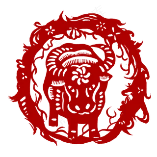 传统红色剪纸牛年