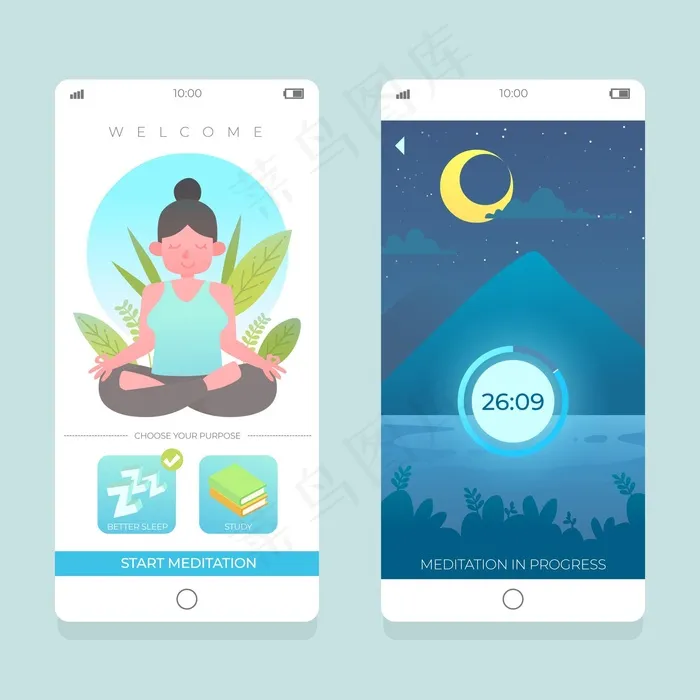 冥想应用程序界面eps,ai矢量模版下载