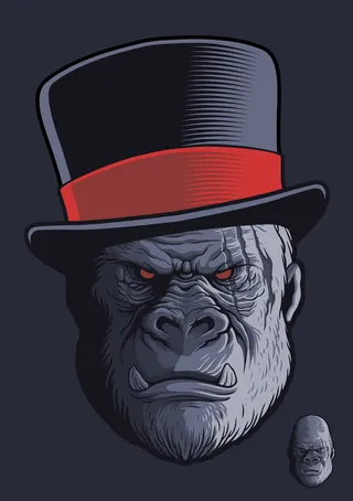 戴着大礼帽有疤痕的大猩猩