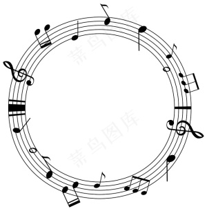 带有音阶音符的圆形框架模板