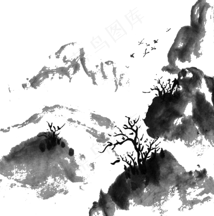 黑色水墨画山间屋顶七夕情人节