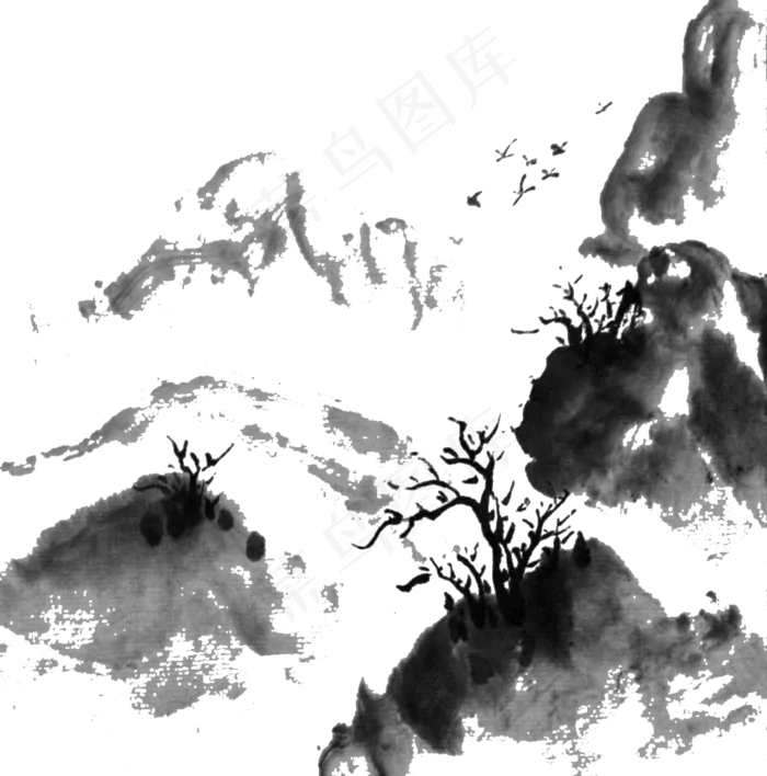 黑色水墨画山间屋顶七夕情人节(1080X1093(DPI:72))psd模版下载