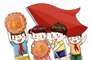 拿着月饼的小孩