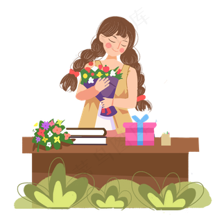 教师节收到鲜花女教师png素材