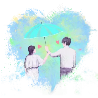 手绘七夕情侣打伞