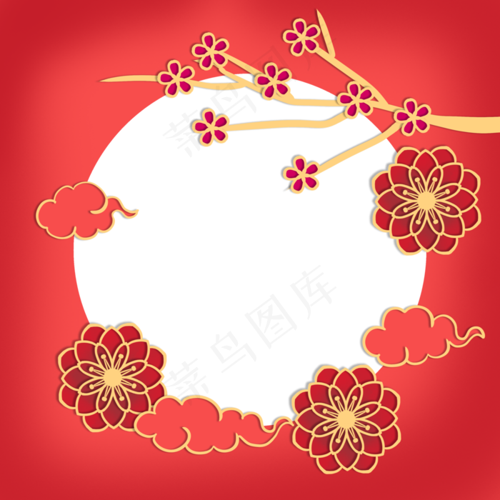 新年春节梅花祥云边框(3000X3000(DPI:300))psd模版下载