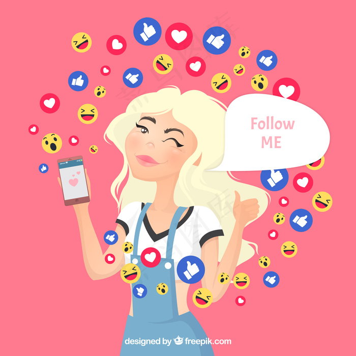 Facebook影响者背景，带有决定性符号和表情符号eps,ai矢量模版下载