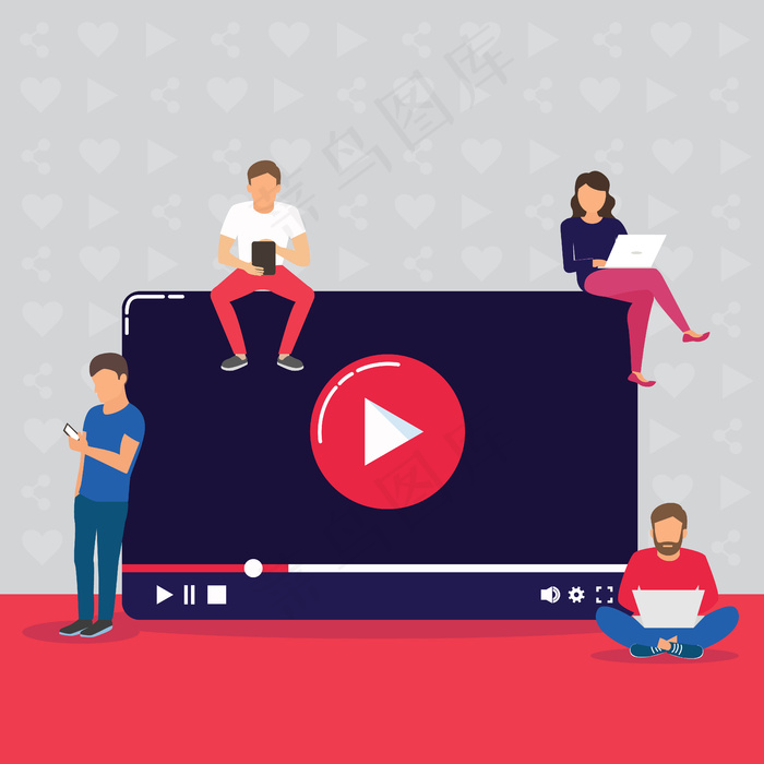 年轻人使用移动设备、平板电脑和智能手机通过互联网实时观看视频的视频概念图。