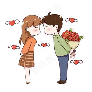 手绘卡通亲亲的情侣