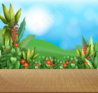 与花田和绿草的自然背景