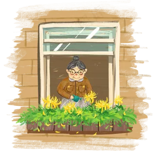 手绘重阳节老年节可爱老人种植观,免抠元素