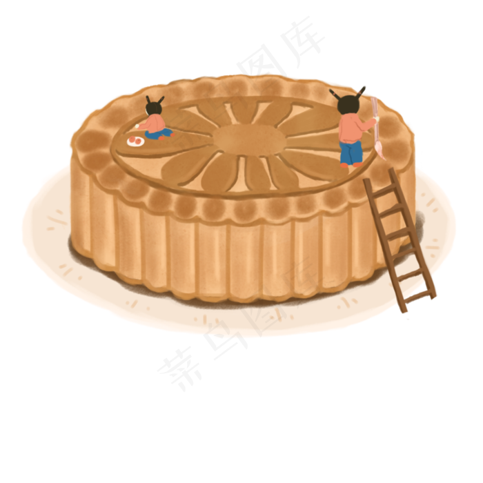 手绘卡通大月饼中秋节元素