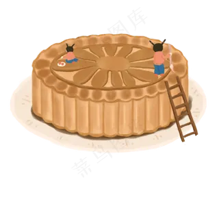 手绘卡通大月饼中秋节元素