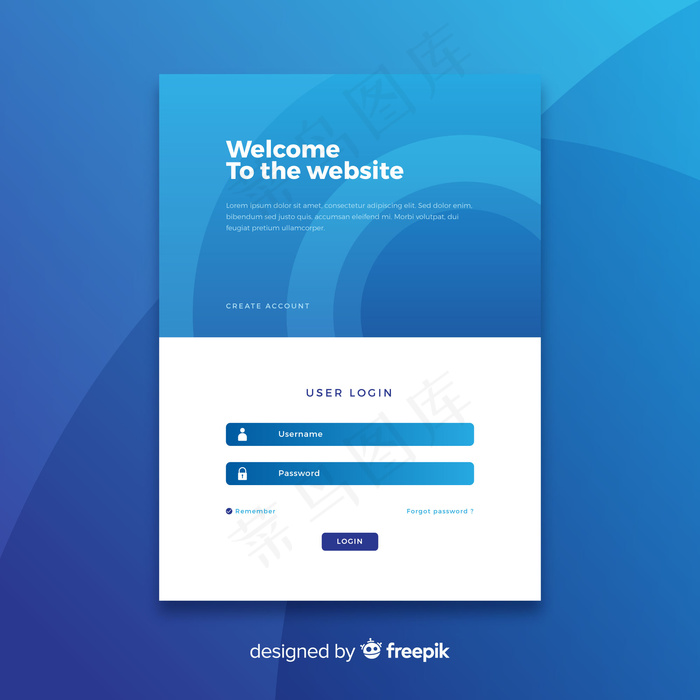 登录蓝色登录页eps,ai矢量模版下载