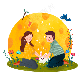 七夕情侣月兔月亮下相会