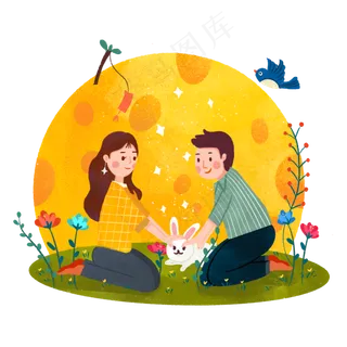 七夕情侣月兔月亮下相会