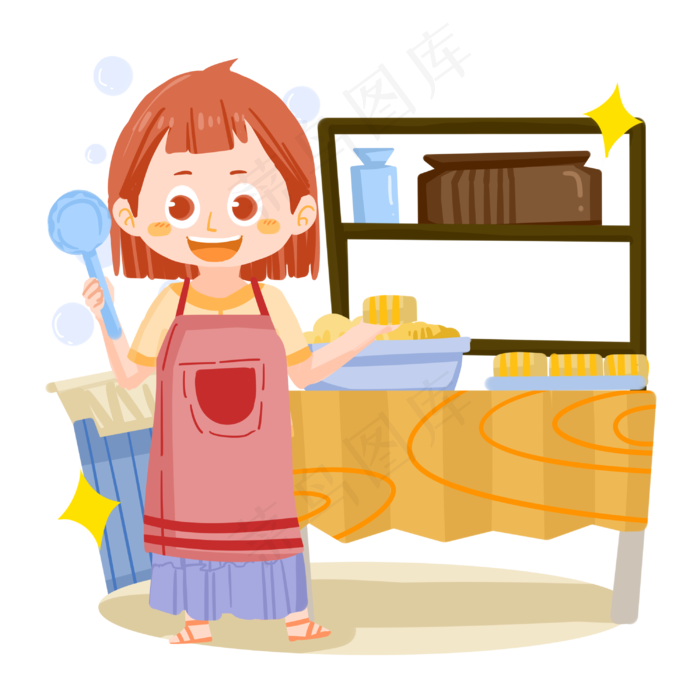 中秋节卡通女孩做月饼PNG素材(3000X3000(DPI:300))psd模版下载
