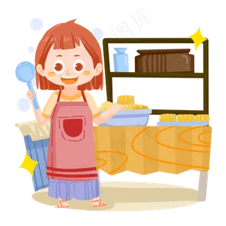 中秋节卡通女孩做月饼PNG素材