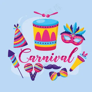 狂欢节鼓马拉卡斯羽毛