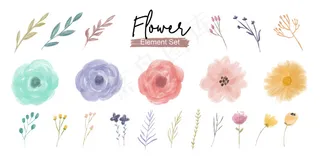 水彩花草元素装饰套装