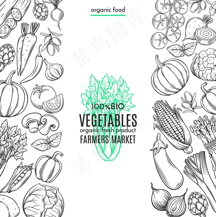 带手绘蔬菜的模板边框eps,ai矢量模版下载