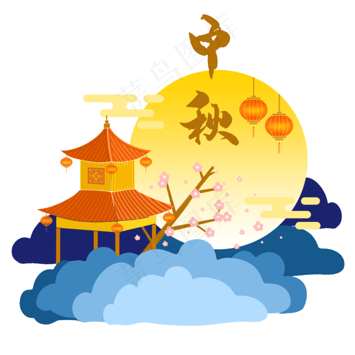 中秋月圆亭台楼阁(2500X2500(DPI:300))psd模版下载