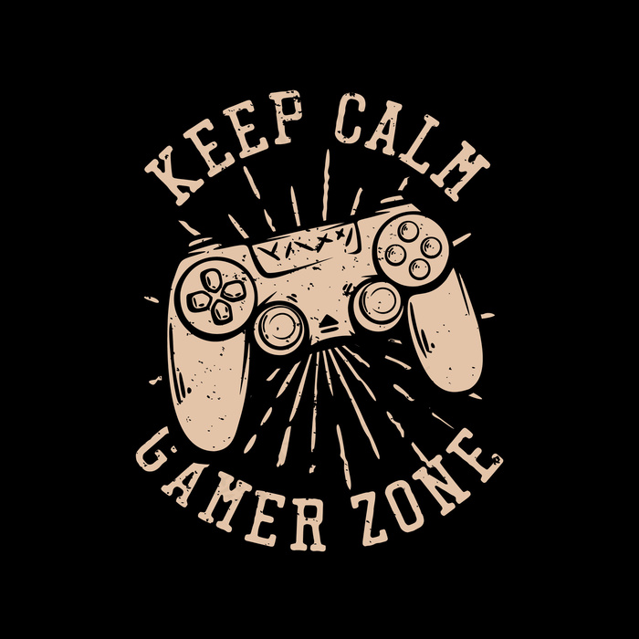 T恤设计keep calm gamer zone带有棍棒游戏机复古插图eps,ai矢量模版下载