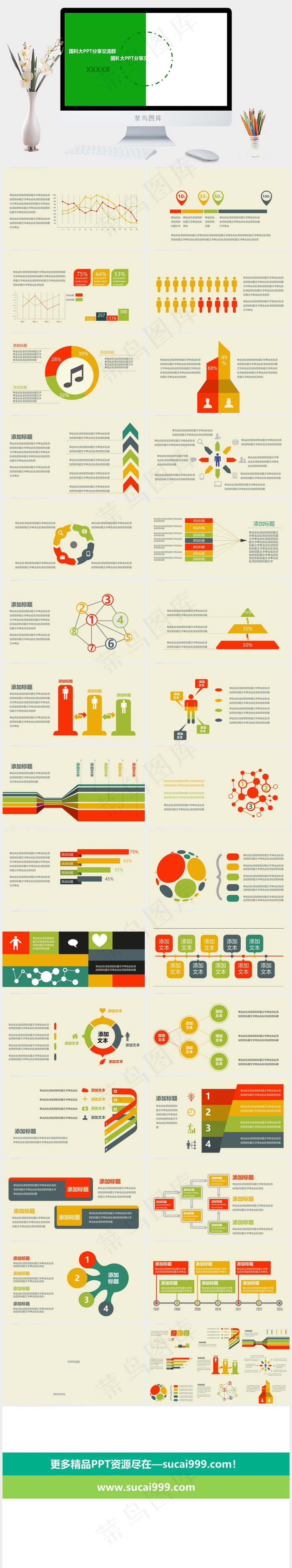 白色绿色简洁PPT模板