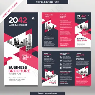 商业小册子模板在三倍布局。公司设计宣传单,DM传单与可重放的形象。