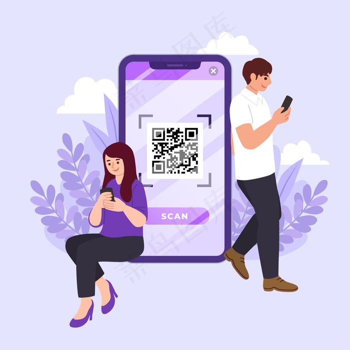带字符的二维码扫描概念eps,ai矢量模版下载