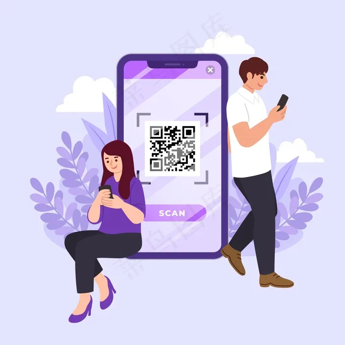带字符的二维码扫描概念eps,ai矢量模版下载