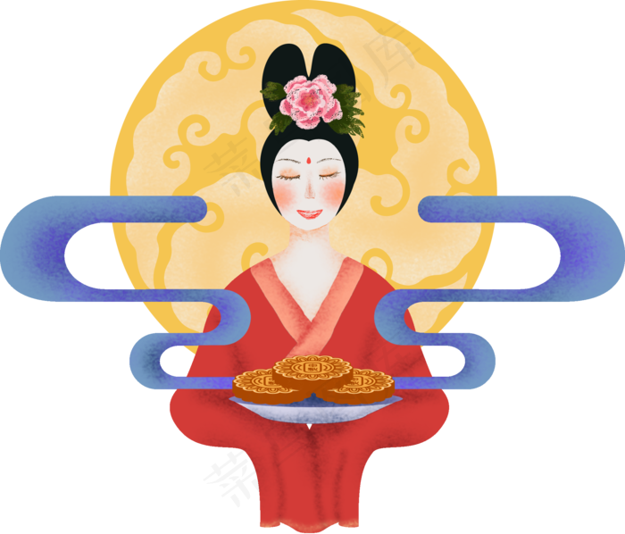 中秋节嫦娥赏月月饼圆月云纹清新(2000X2000(DPI:300))psd模版下载