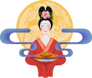 中秋节嫦娥赏月月饼圆月云纹清新
