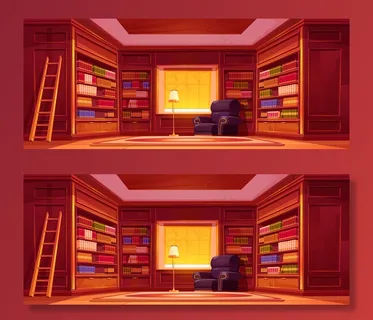 图书馆配有书柜、*、椅子和台灯。