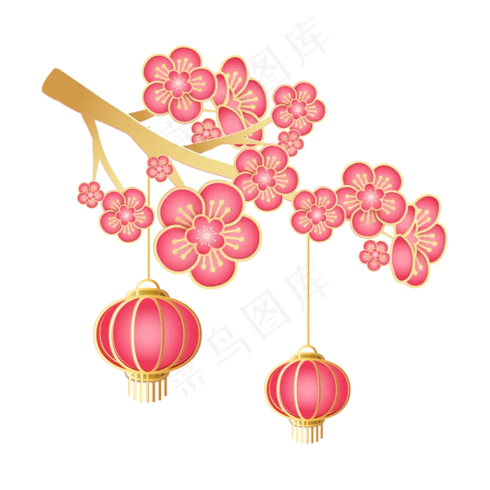 红金剪纸梅花灯笼(2000*2000px 300 dpi )ai矢量模版下载