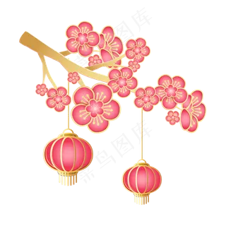 红金剪纸梅花灯笼