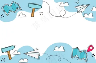 手绘旅游蓝色背景