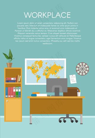 轻型木制家具的空工作空间设计世界地图计算机设备