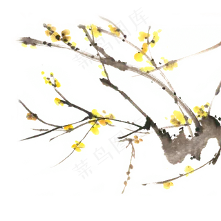 傲雪腊梅水墨画PNG免抠素材 傲雪腊梅水墨画PNG免抠素材