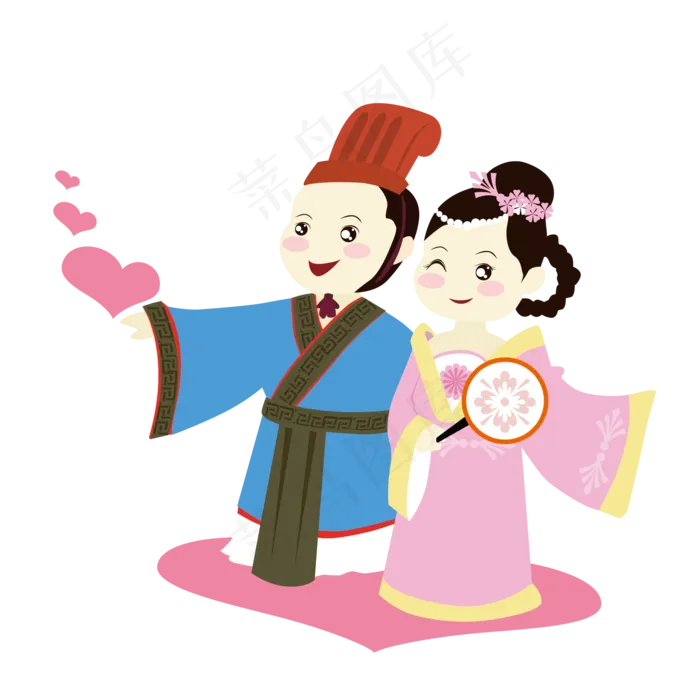 七夕情人节手绘牛郎织女游玩(2000X2000(DPI:300))psd模版下载