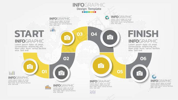 Infograph步黄色元素带箭头，图表图表，商业在线营销概念。eps,ai矢量模版下载