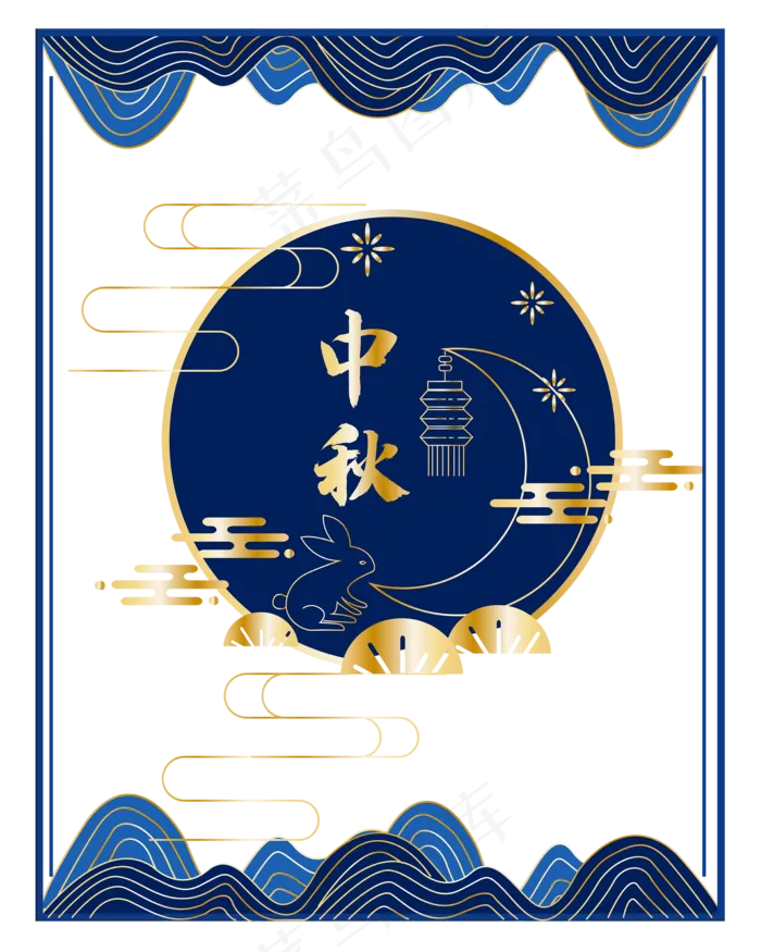 中式金色渐变线描传统中秋团圆贺(2000*2500px 300 dpi )ai矢量模版下载