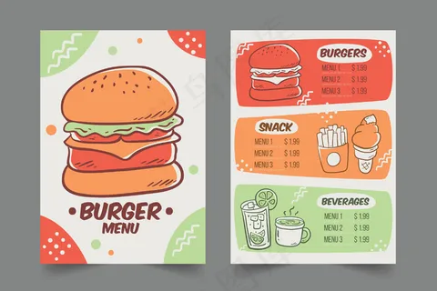 带汉堡模板的餐厅菜单