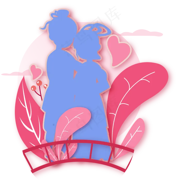 扁平牛郎织女剪影(2000*2000px 300 dpi )ai矢量模版下载